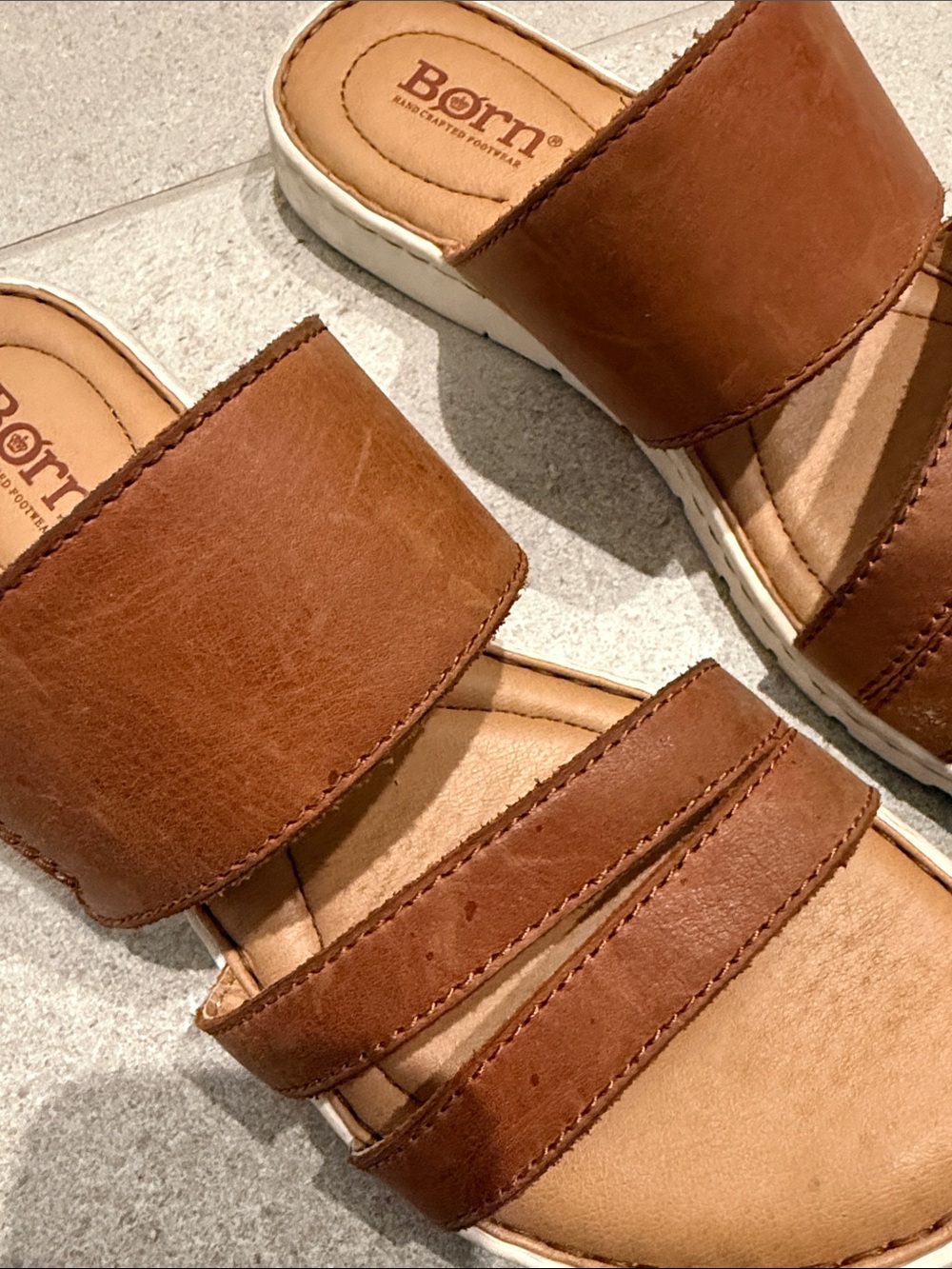 Born Tan Leather Triple-Strap Slide Sandals 8 - Picture 5 of 8
